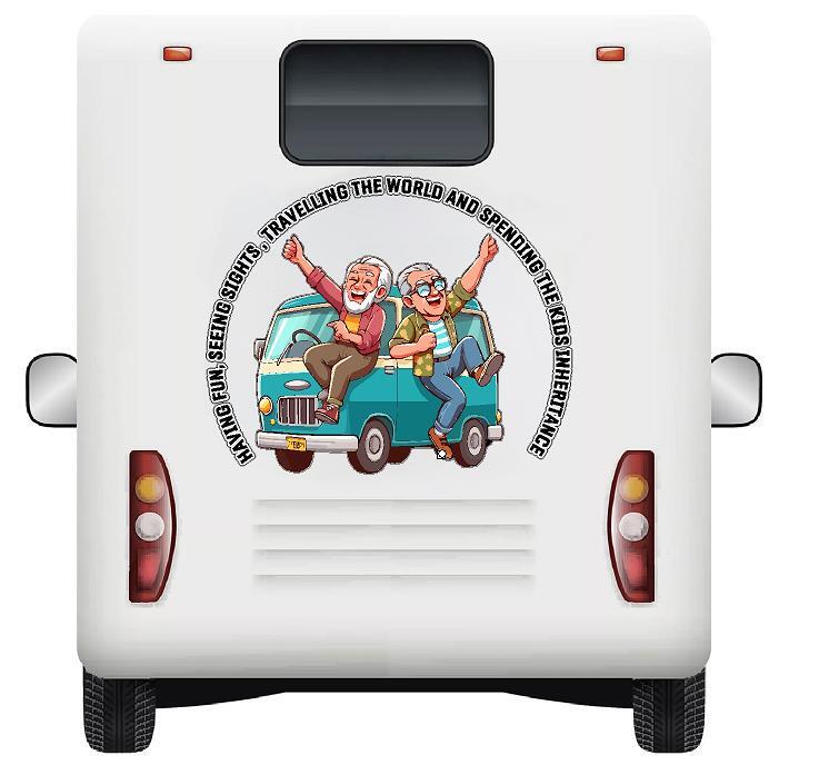 Spending The Kids Inheritance, 2 Men Dancing Motorhome Camper Decal Vinyl
