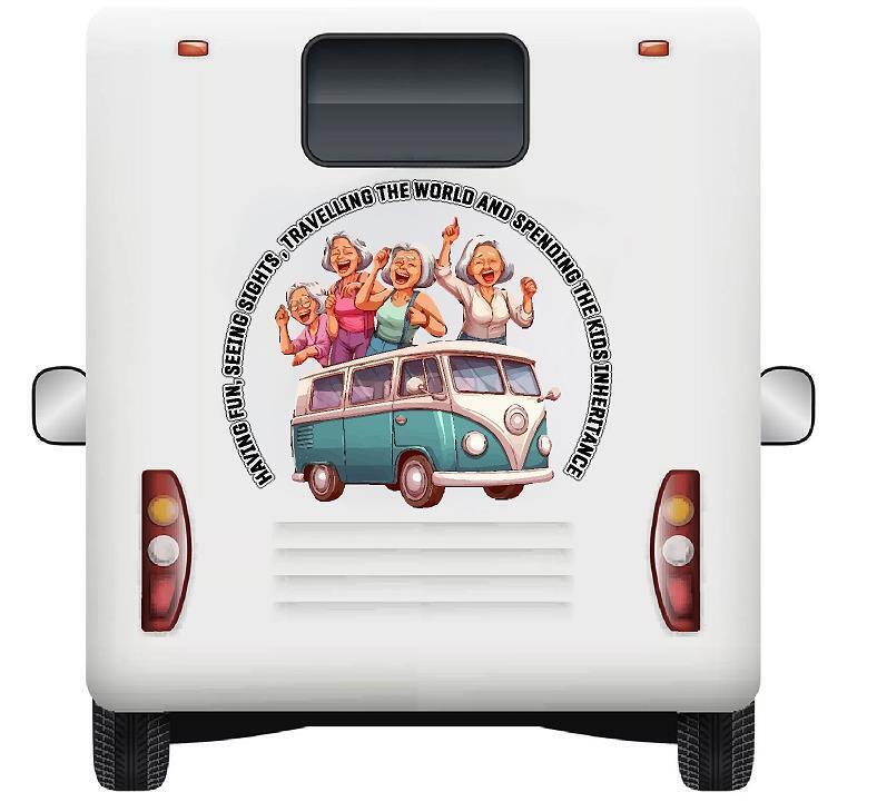 Spending The Kids Inheritance, 4 partying ladies , Motorhome Camper Decal Vinyl