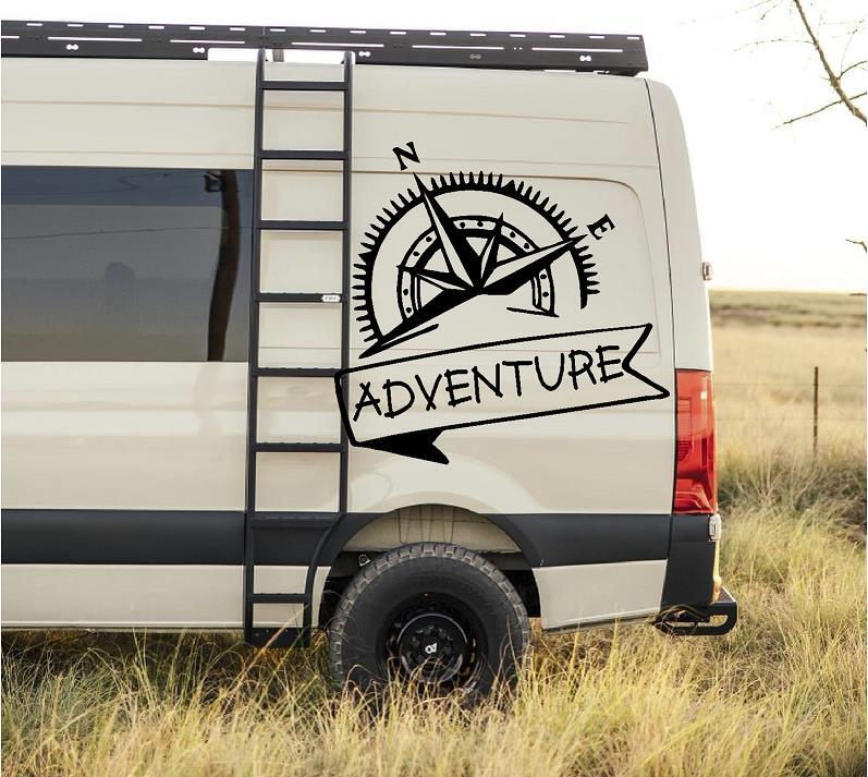Van Large "Adventure " Vinyl Sticker Camper Motorhome Decal Compass
