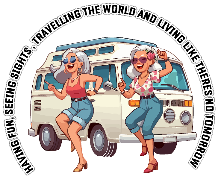 Living like theres no tomorrow, 2 partying ladies , Motorhome Camper Decal Vinyl