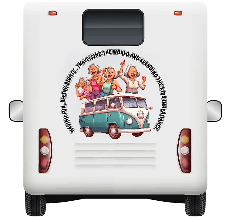 Spending The Kids Inheritance, 4 partying ladies , Motorhome Camper Decal Vinyl